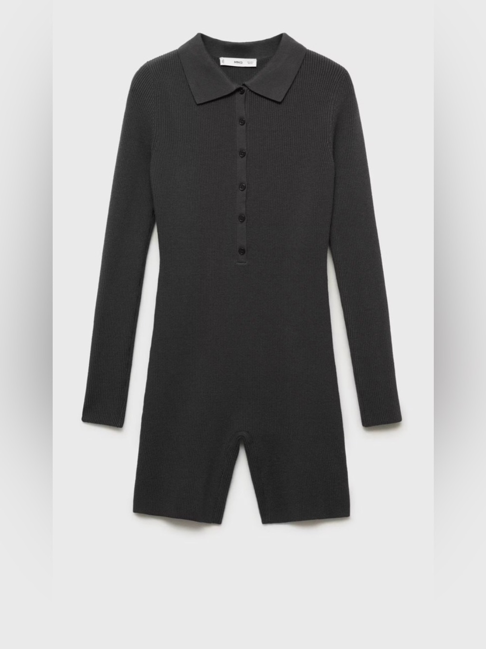 Mango dark gray Ribbed Long-Sleeve Polo  Neck jumpsuit